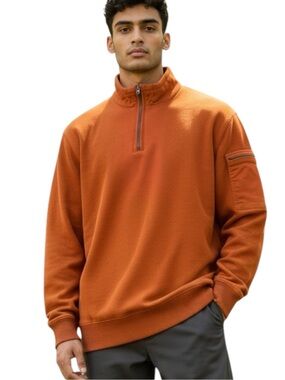 Bass Men Rust Orange Half Zip Pullover Sweater SZ L EUC Fall Athleisure Gorpcor